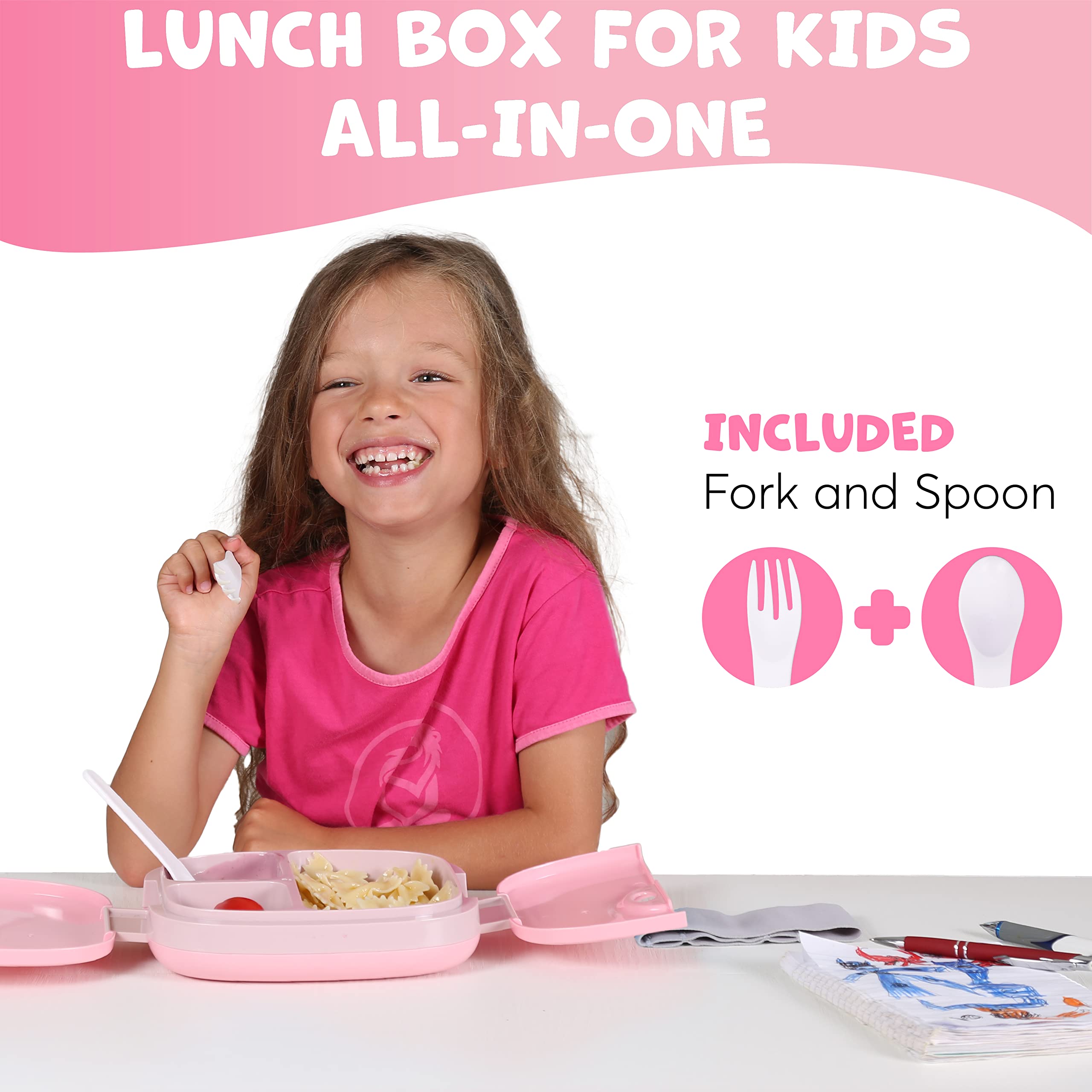Boîte à Lunch pour Enfants Avec Couverts Rose