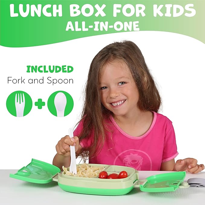 Boîte à Lunch pour Enfants Avec Couverts Vert