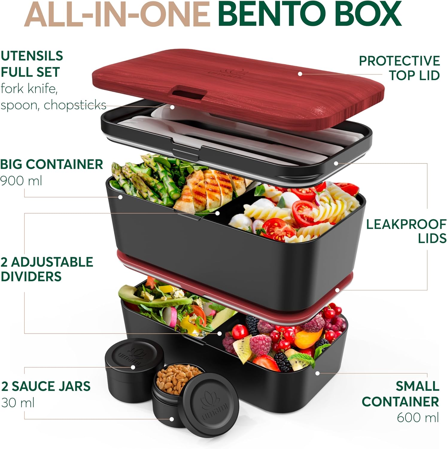 Boîte à Bento Nestable Palissandre Noir (1500 ML)