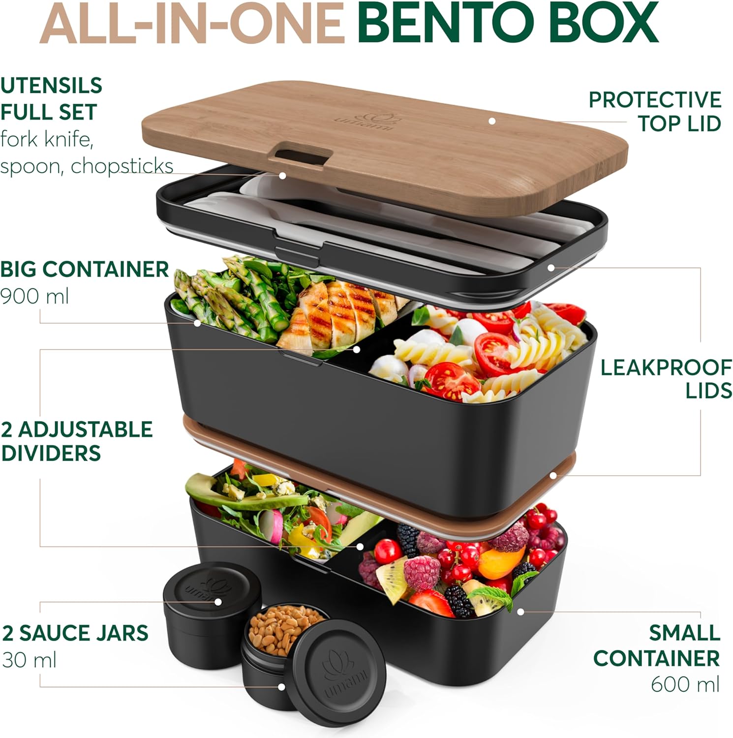 Boîte à bento Nestable Cerise Noire (51 oz)