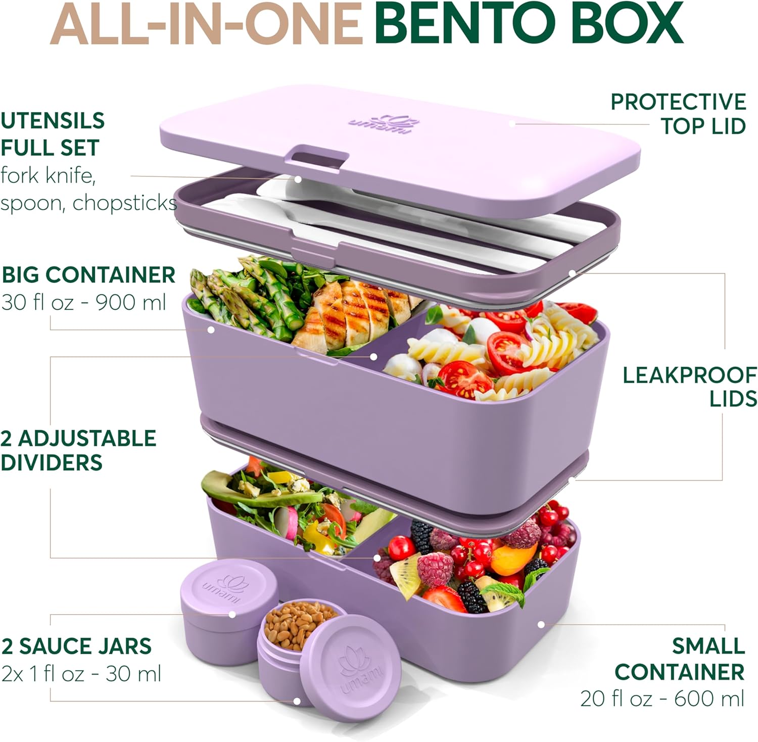 Boîte à bento Nestable Lavande Violet (51 oz)