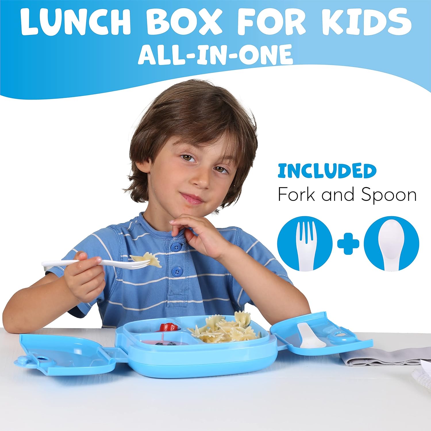 Boîte à Lunch pour Enfants Avec Couverts Bleu