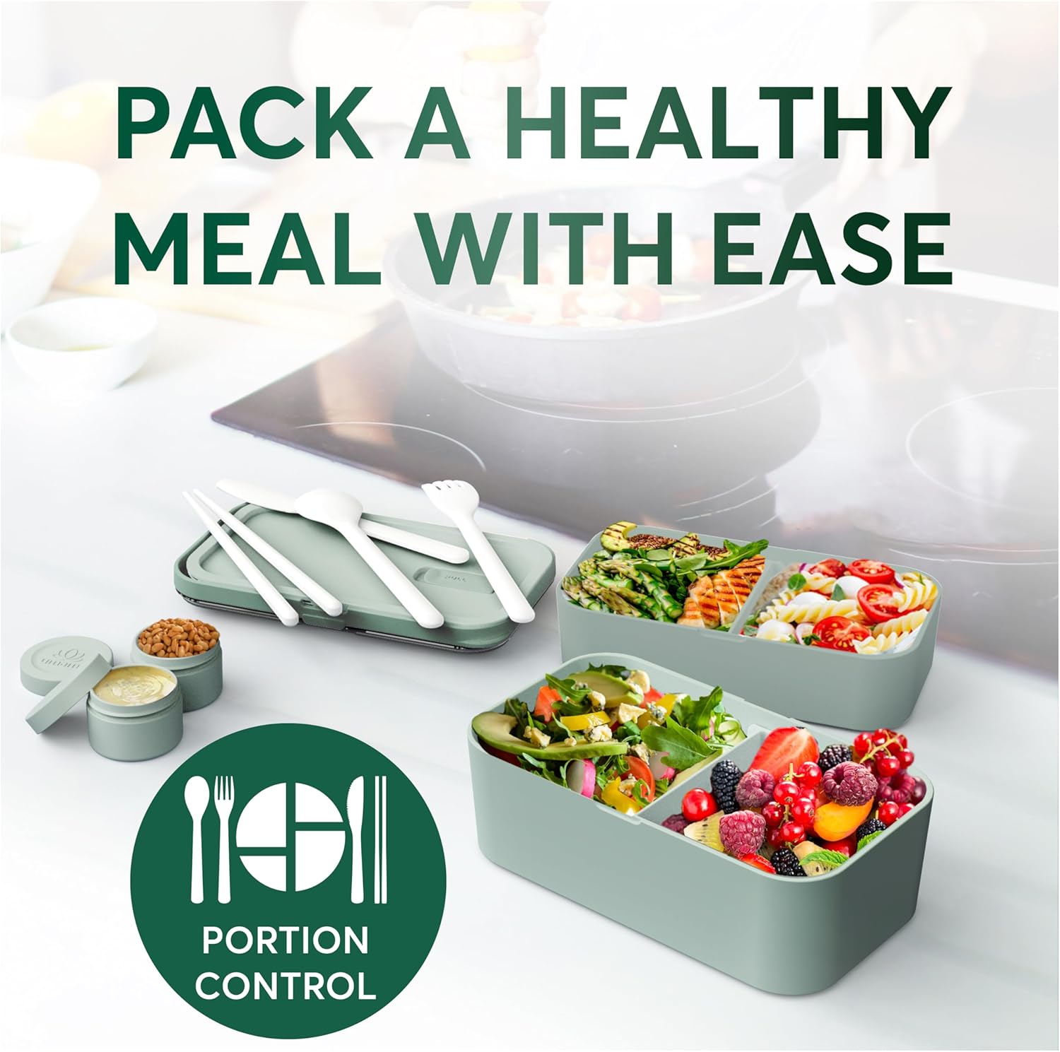 Boîte à bento emboîtable Vert Ardoise (1500 ML)