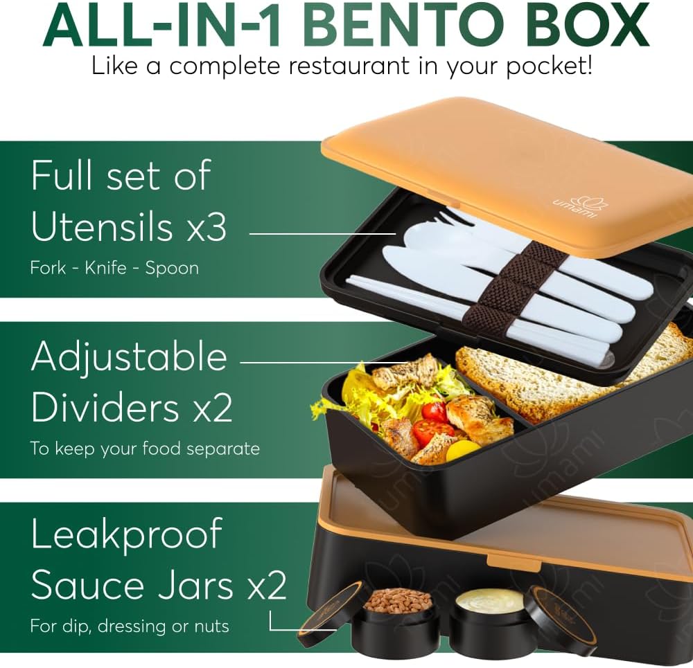 Boîte à Bento Originale Classique Noir et Or (1200 ML)