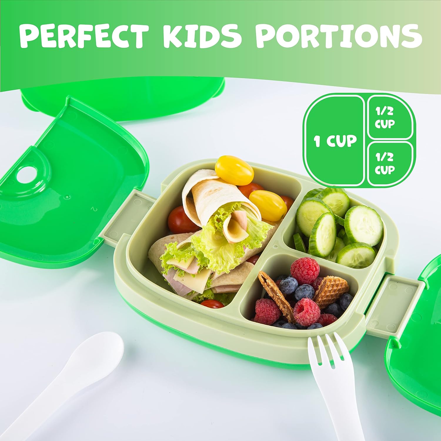 Boîte à Lunch pour Enfants Avec Couverts Vert