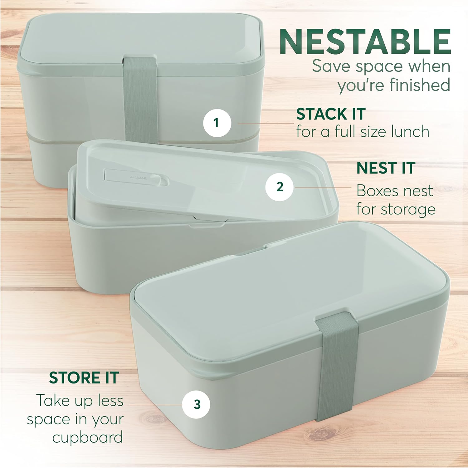 Boîte à bento emboîtable Vert Ardoise (1500 ML)
