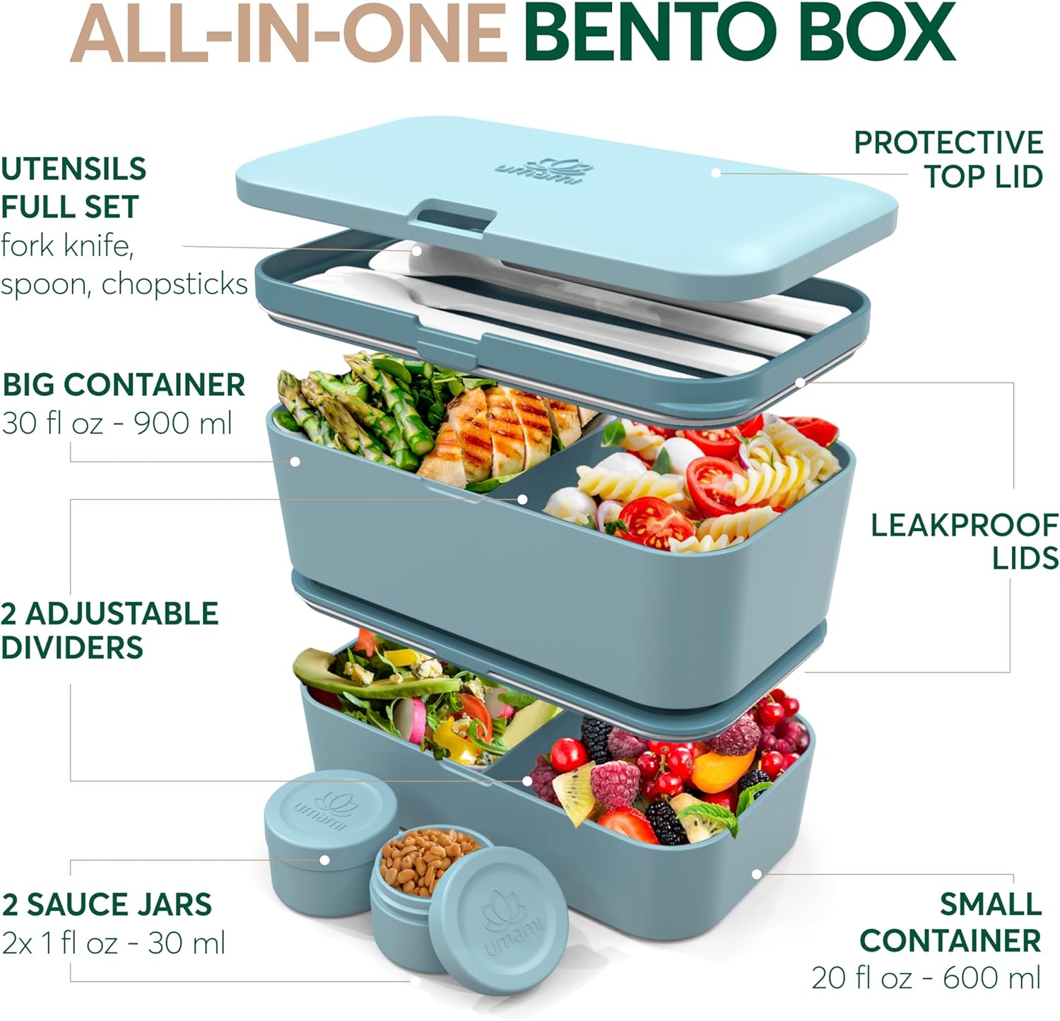 Boîte à bento Nestable Bleu Menthe (51 oz)