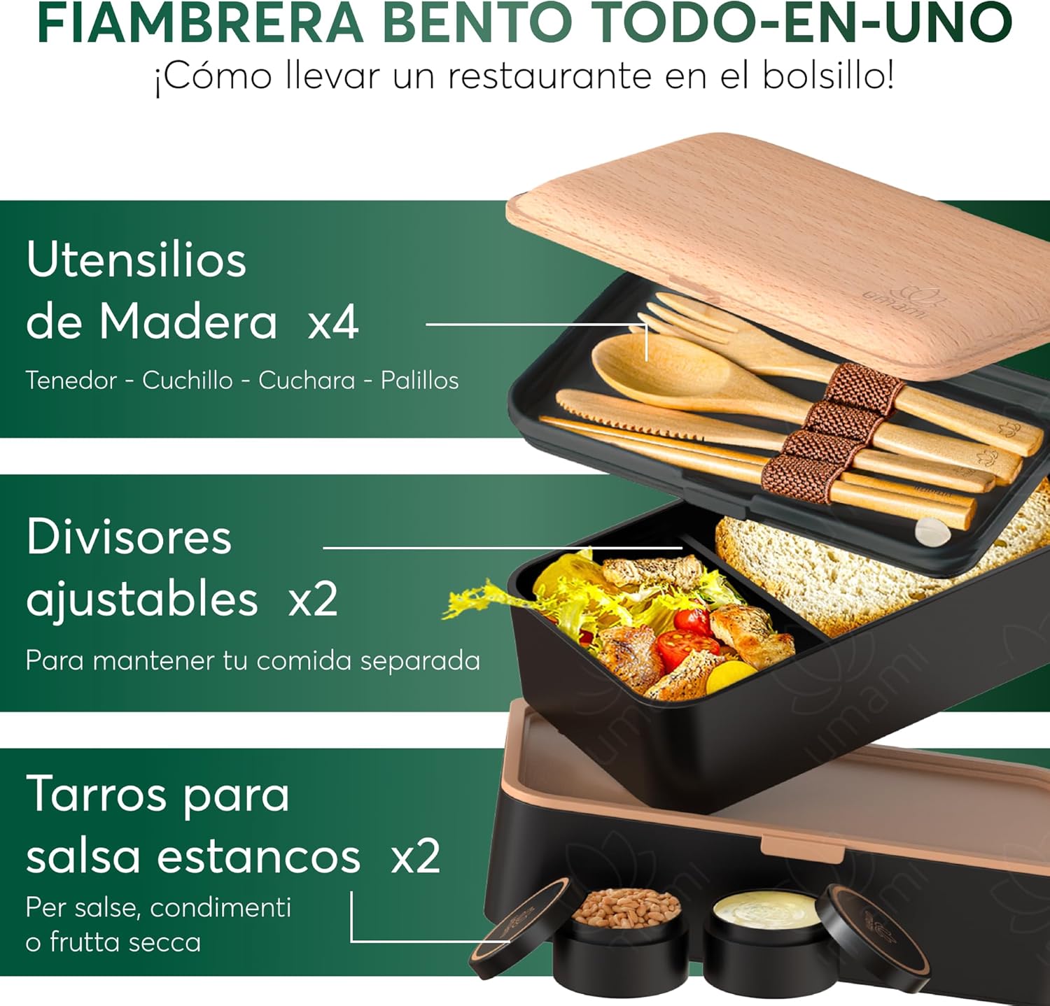 Boîte Bento Originale Noir et Hêtre