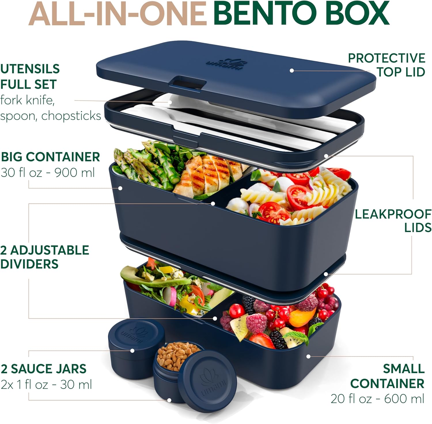 Boîte à bento Nestable Bleu Royal (51 oz)