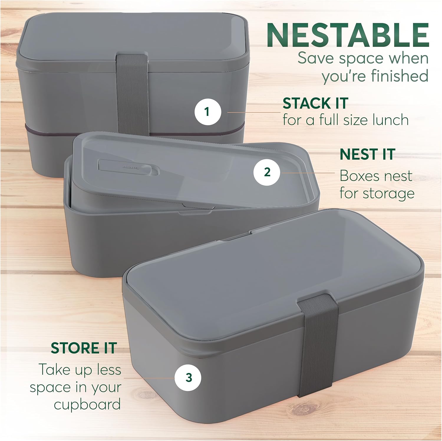Boîte à bento Nestable Gris Carbone (50oz)