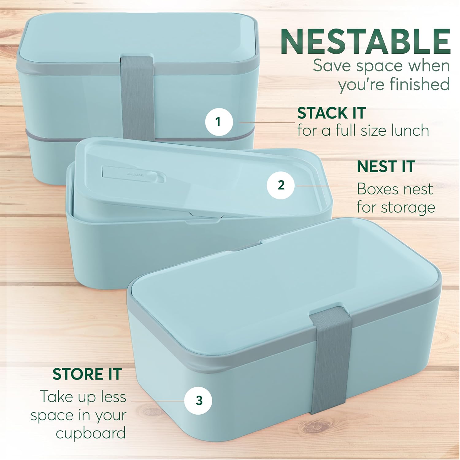 Boîte à bento Nestable Bleu Menthe (51 oz)