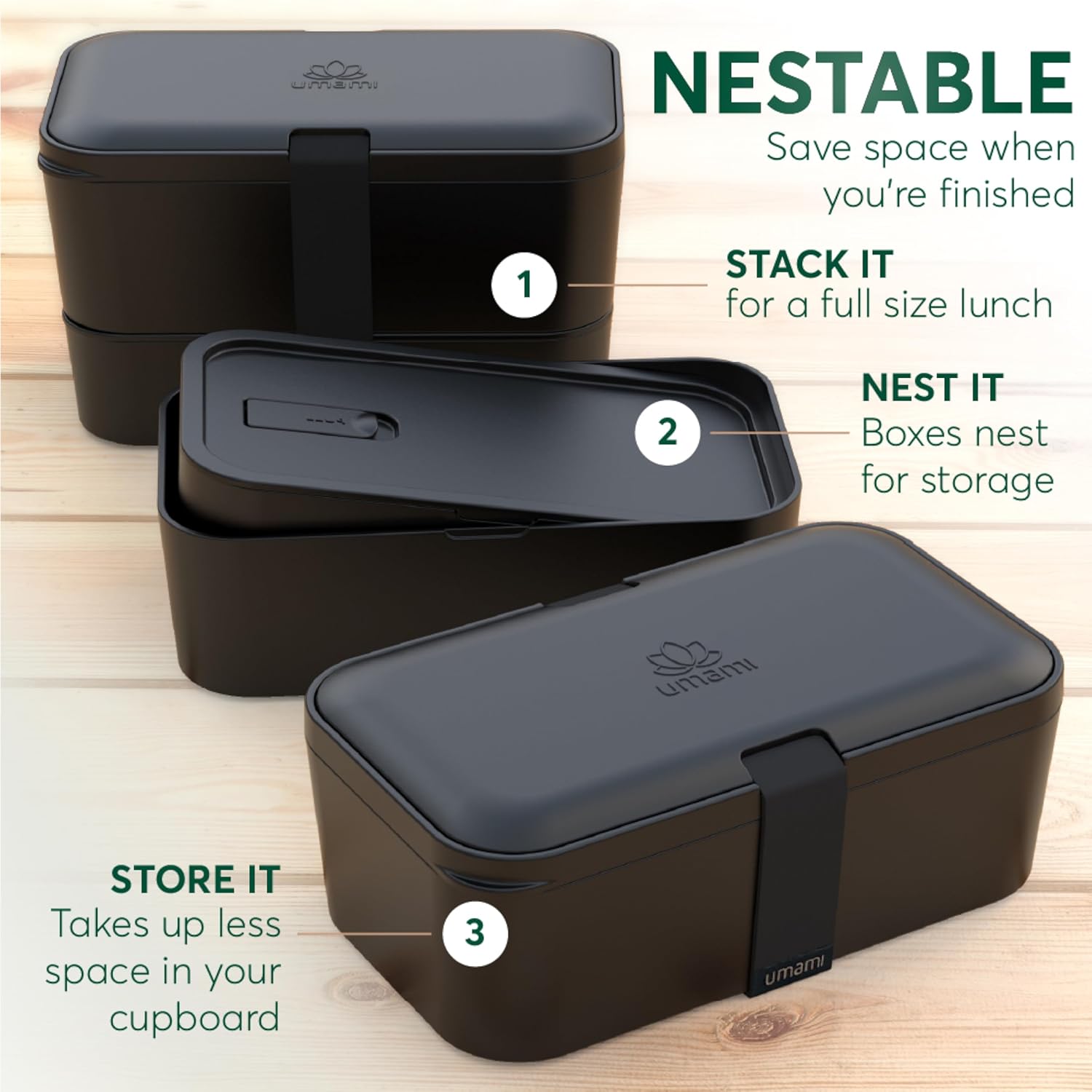 Boîte à bento Nestable Onyx Noir (51 oz)