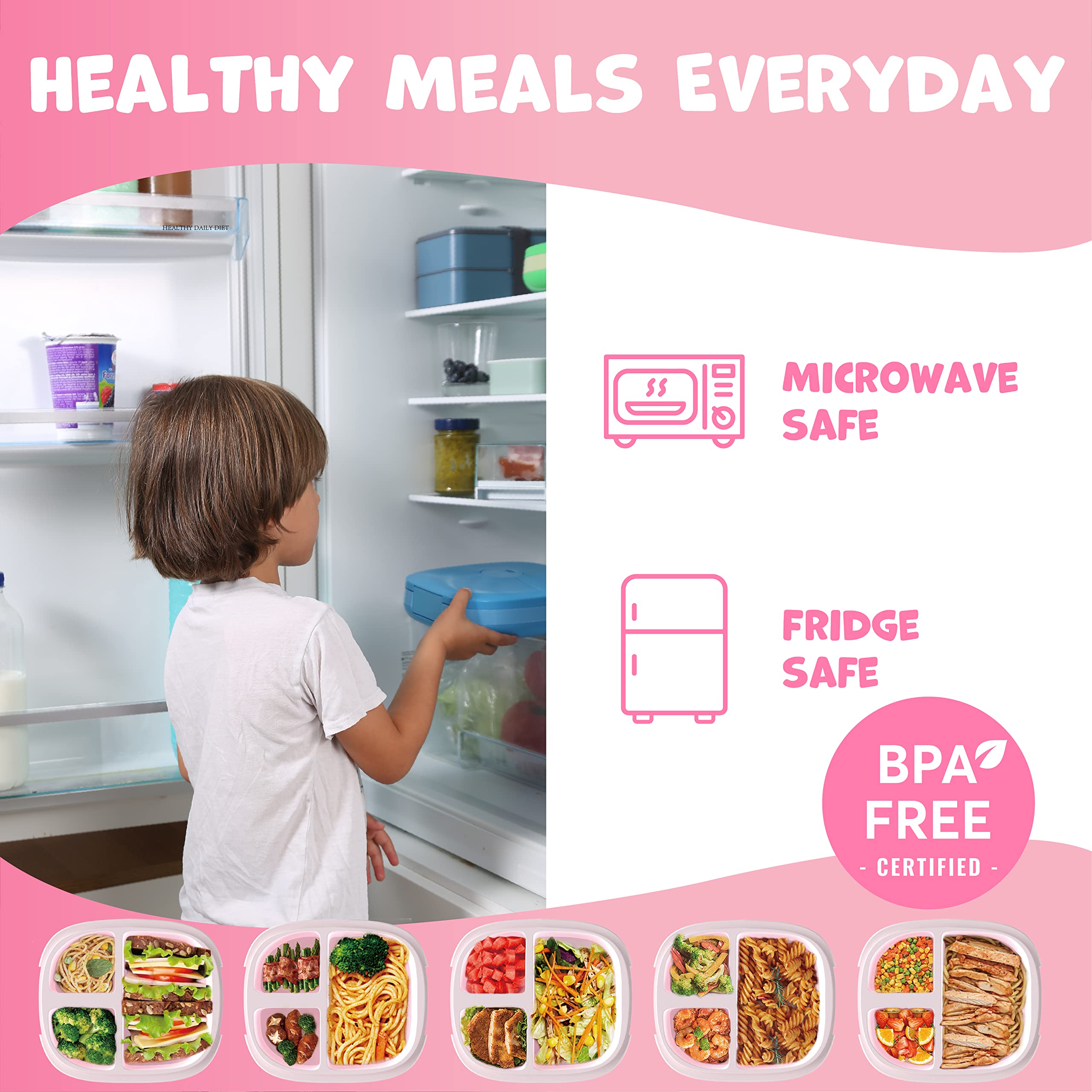 Boîte à Lunch pour Enfants Avec Couverts Rose