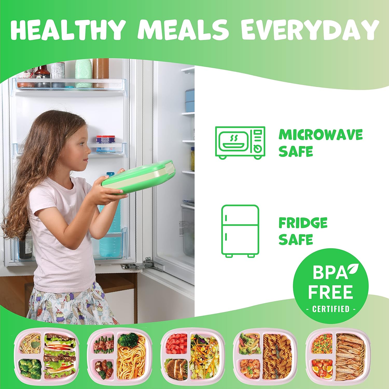 Boîte à Lunch pour Enfants Avec Couverts Vert