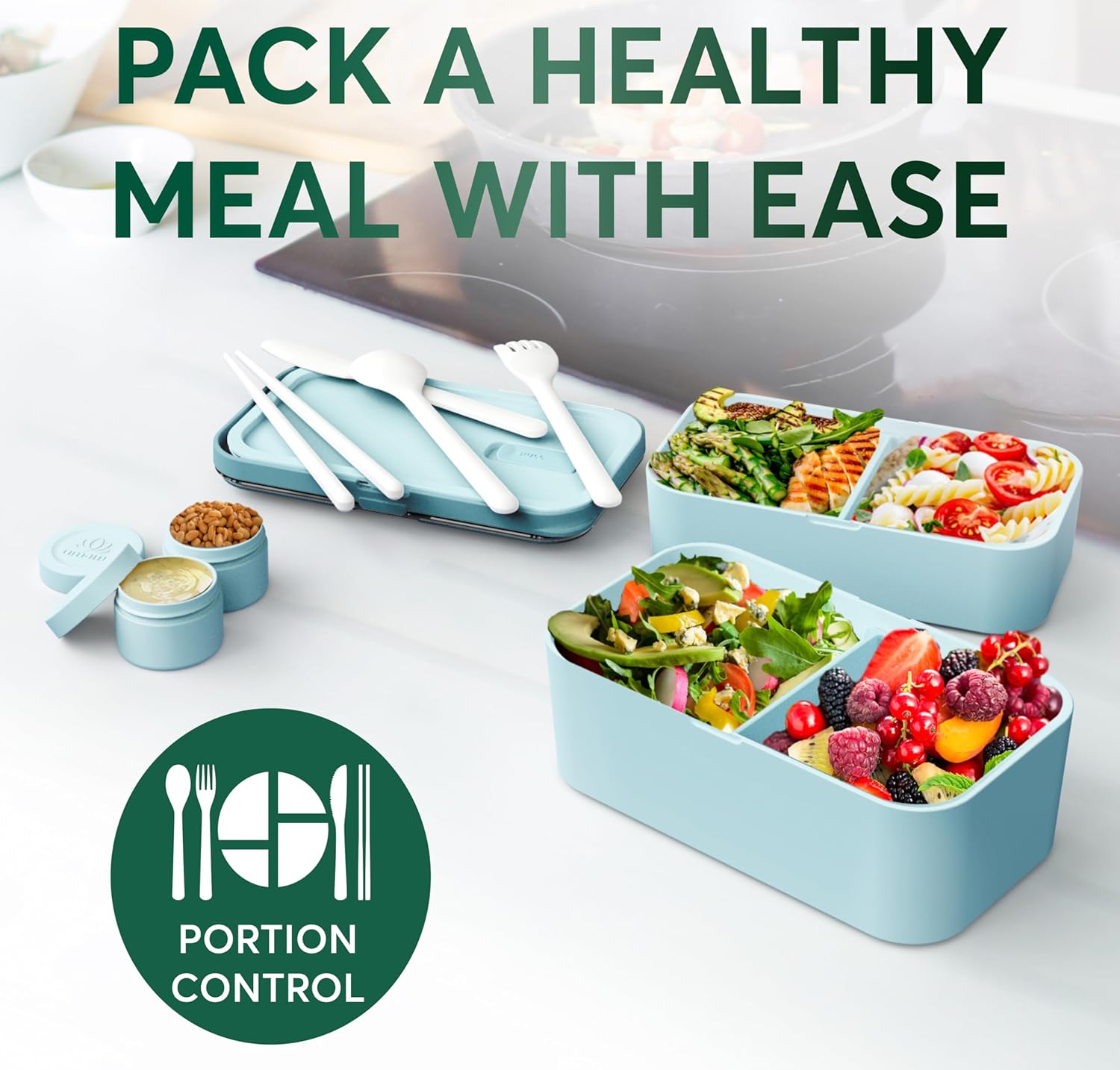 Boîte à bento Nestable Bleu Menthe (51 oz)