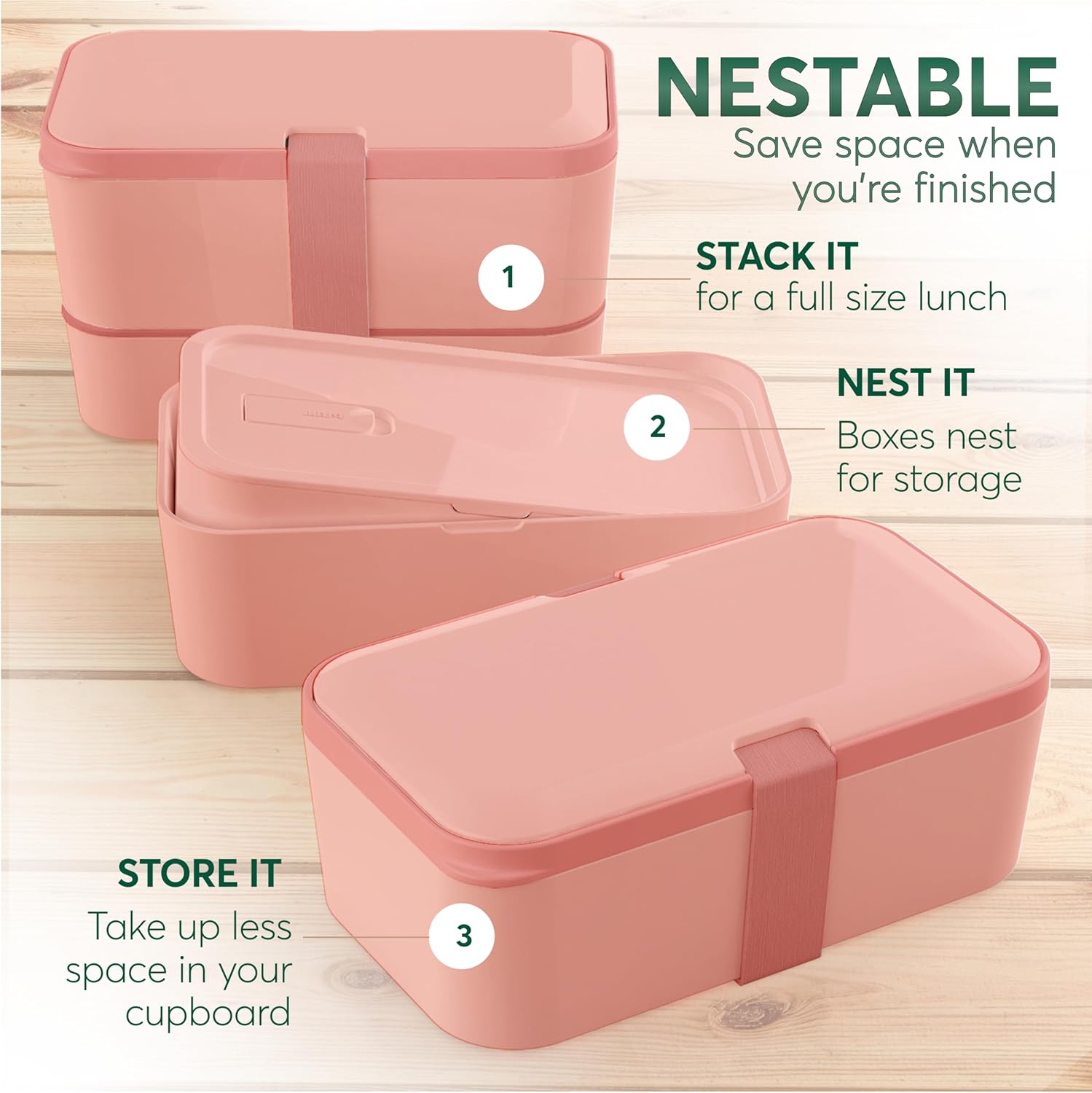 Boîte à bento Nestable Rose Corail (1500 ML)