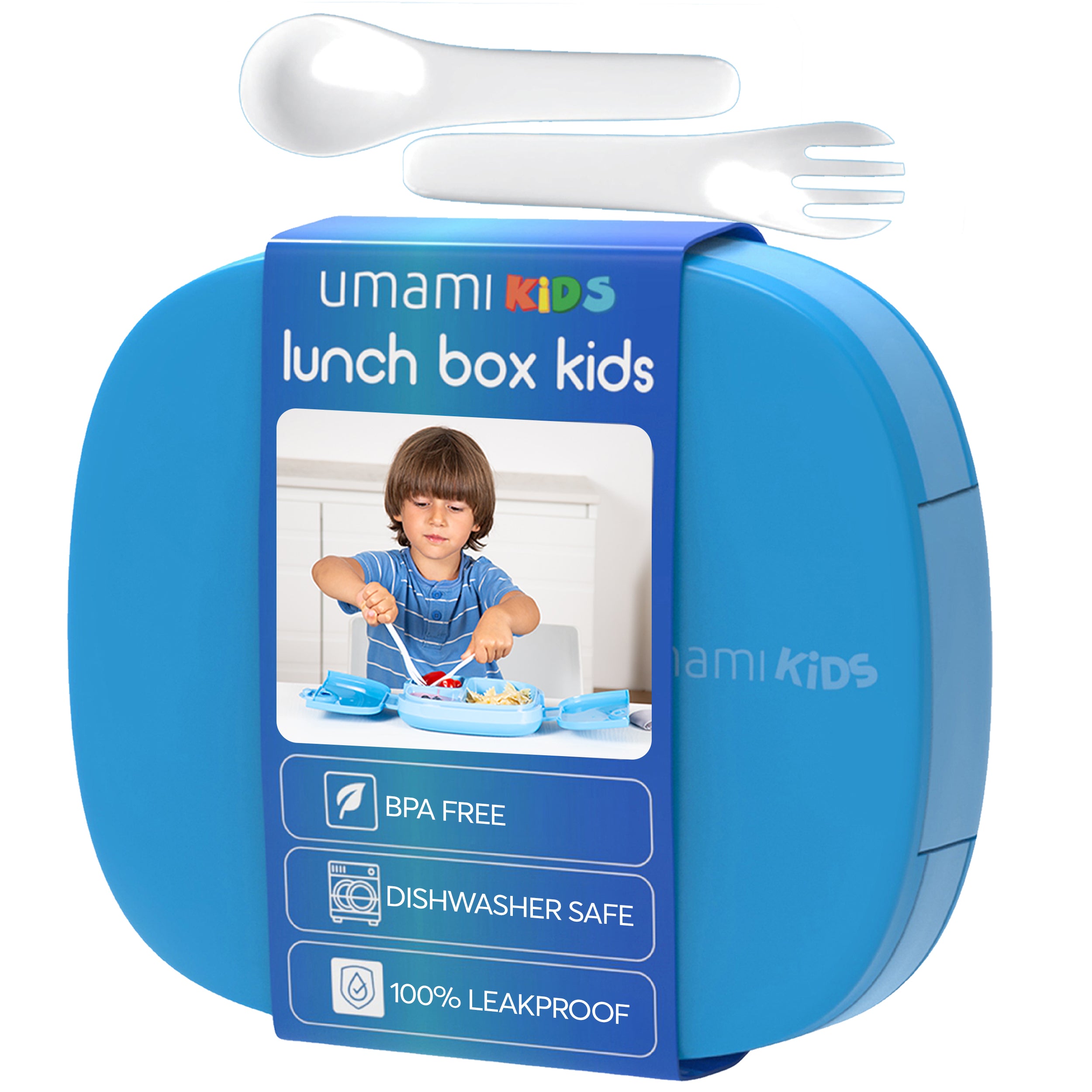 Boîte à Lunch pour Enfants Avec Couverts Bleu
