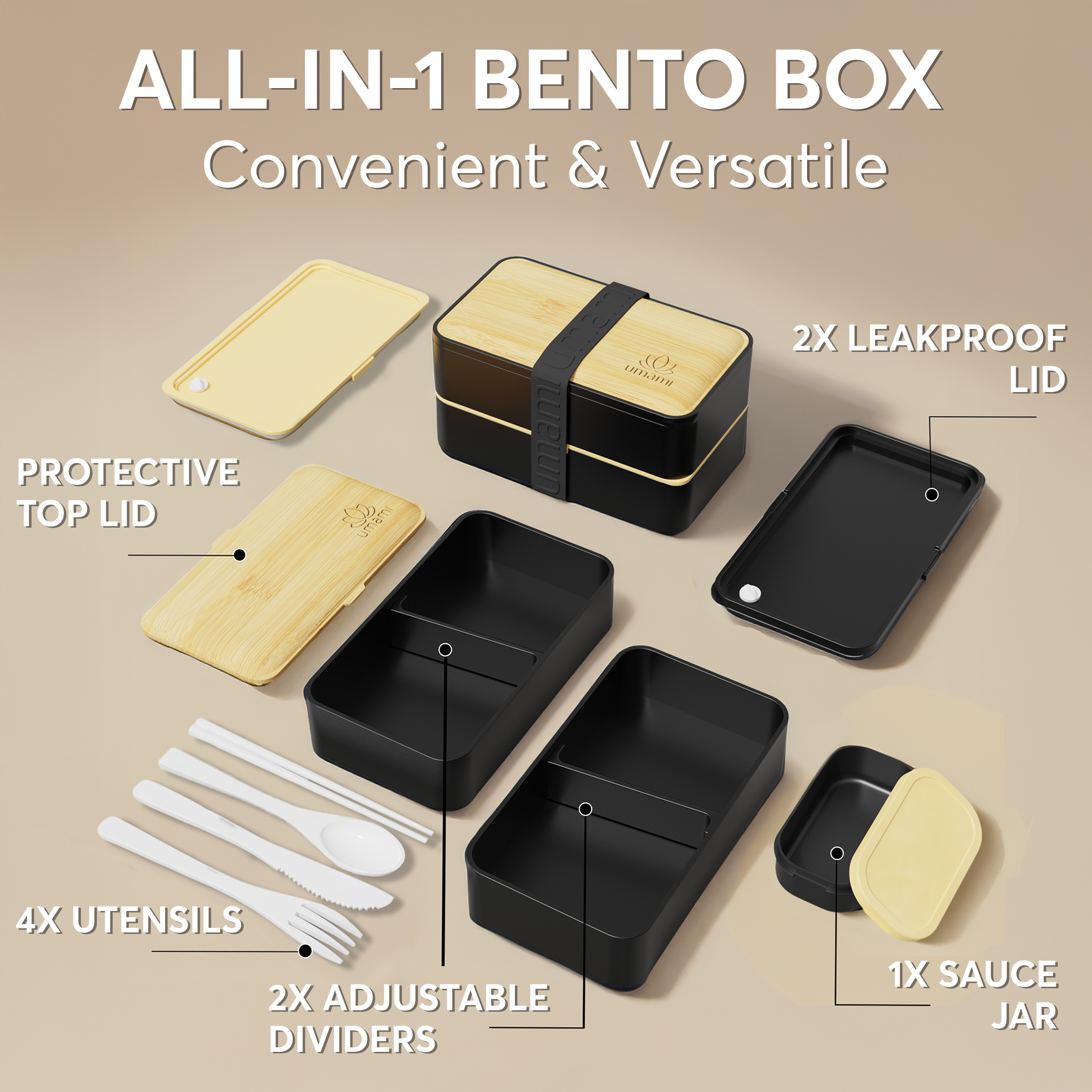 Boîte Bento Originale Noir et Beige