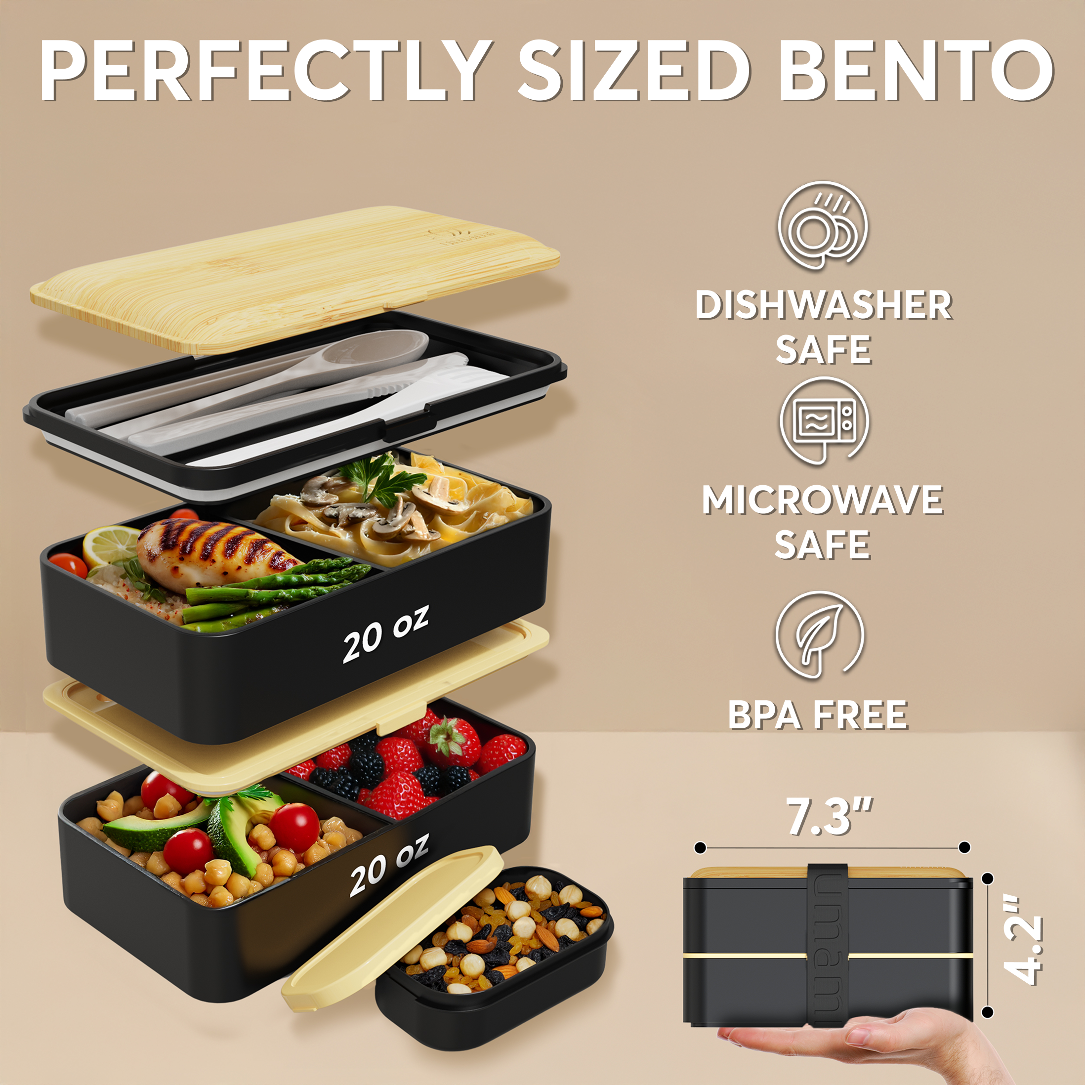 Boîte Bento Originale Noir et Beige
