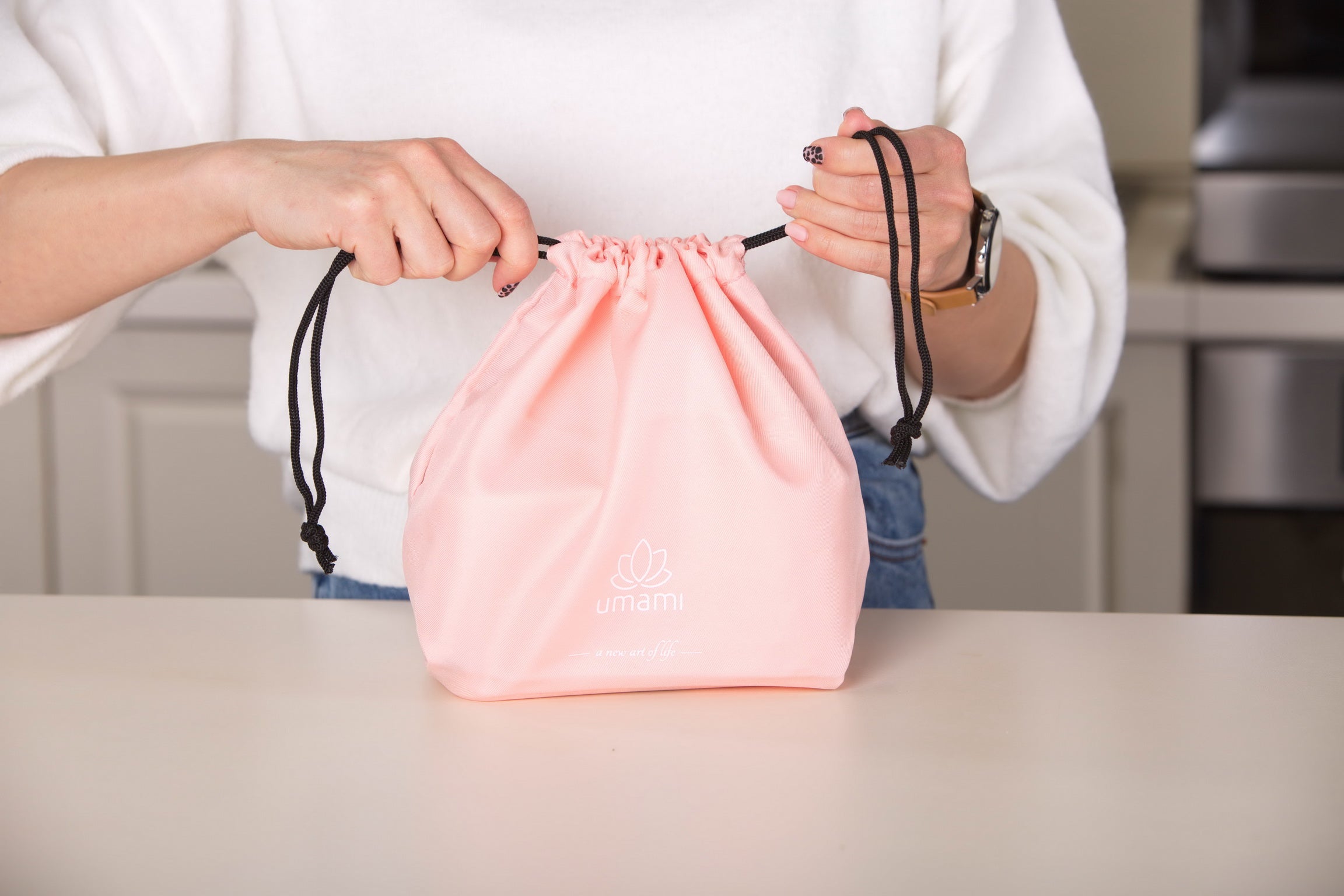 Umami Pochette Mini Lunch Tote Bag Reusable with Drawstring for Men & Women