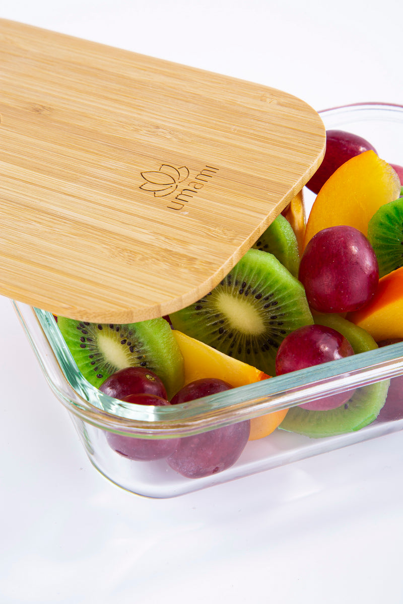 Lunch Box Glass Bamboo Lid 1 Liter Lunch Box 