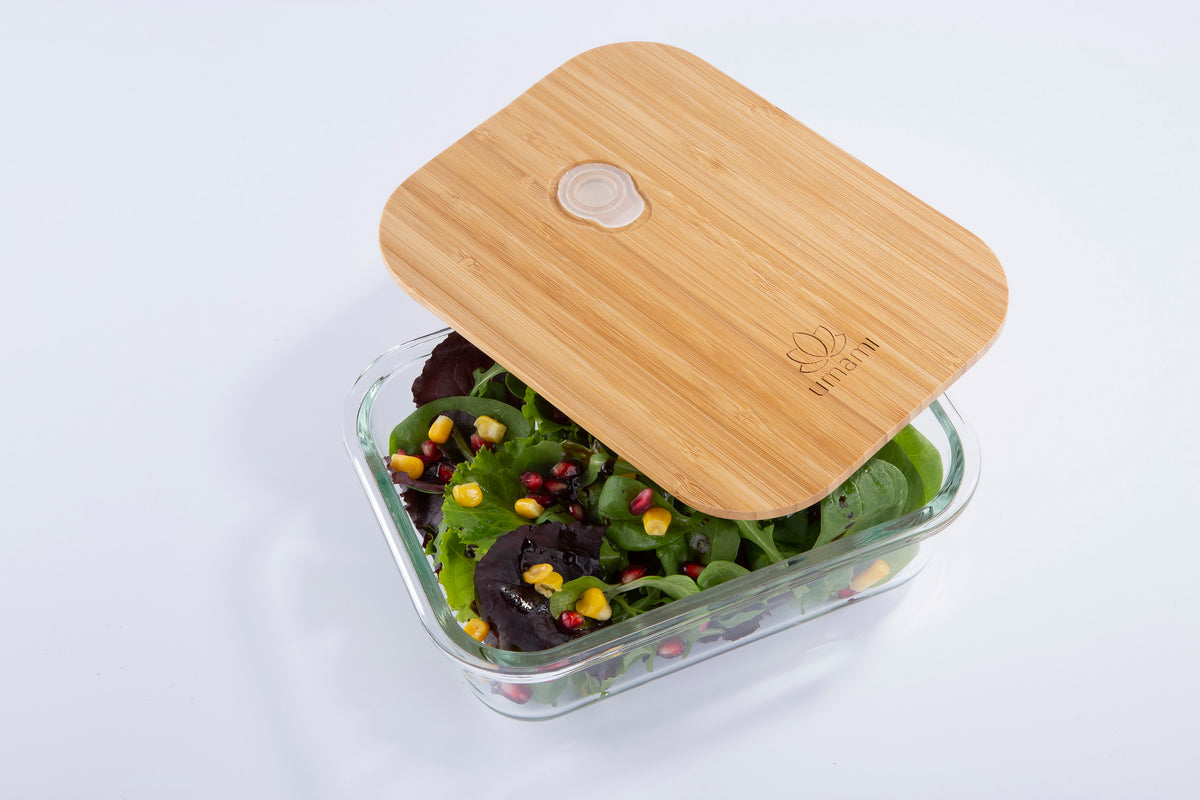 Umami Glass & Bamboo Meal Prep Container, Food Storage Container, Leakproof and Plastic Free, Stylish Microwave/Dishwasher Safe Small Bento Lunch