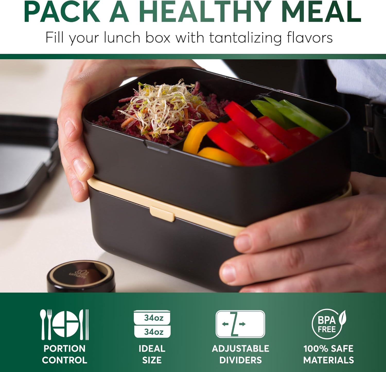 Boîte à Bento Originale XXL Noir & Bambou