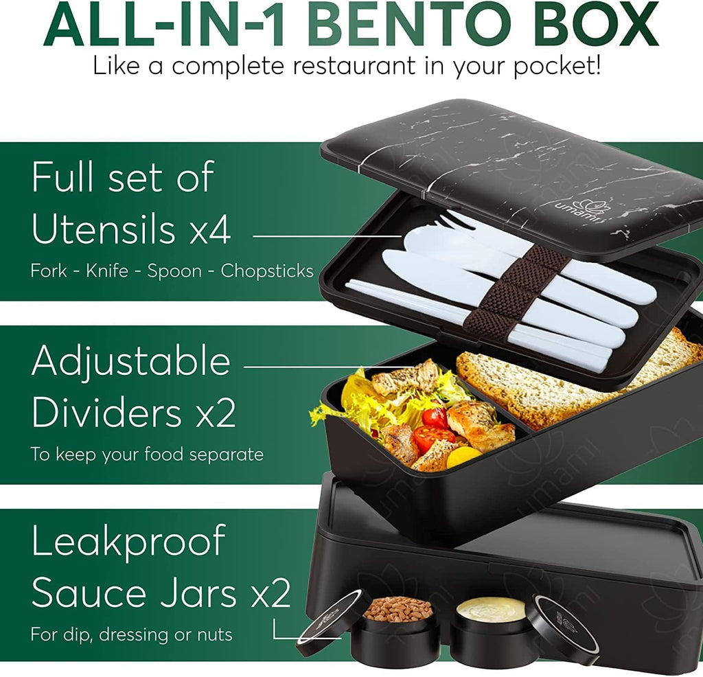 Umami Bento Lunch Box, 2 Pots à sauce & couverts Inclus, Lunchbox