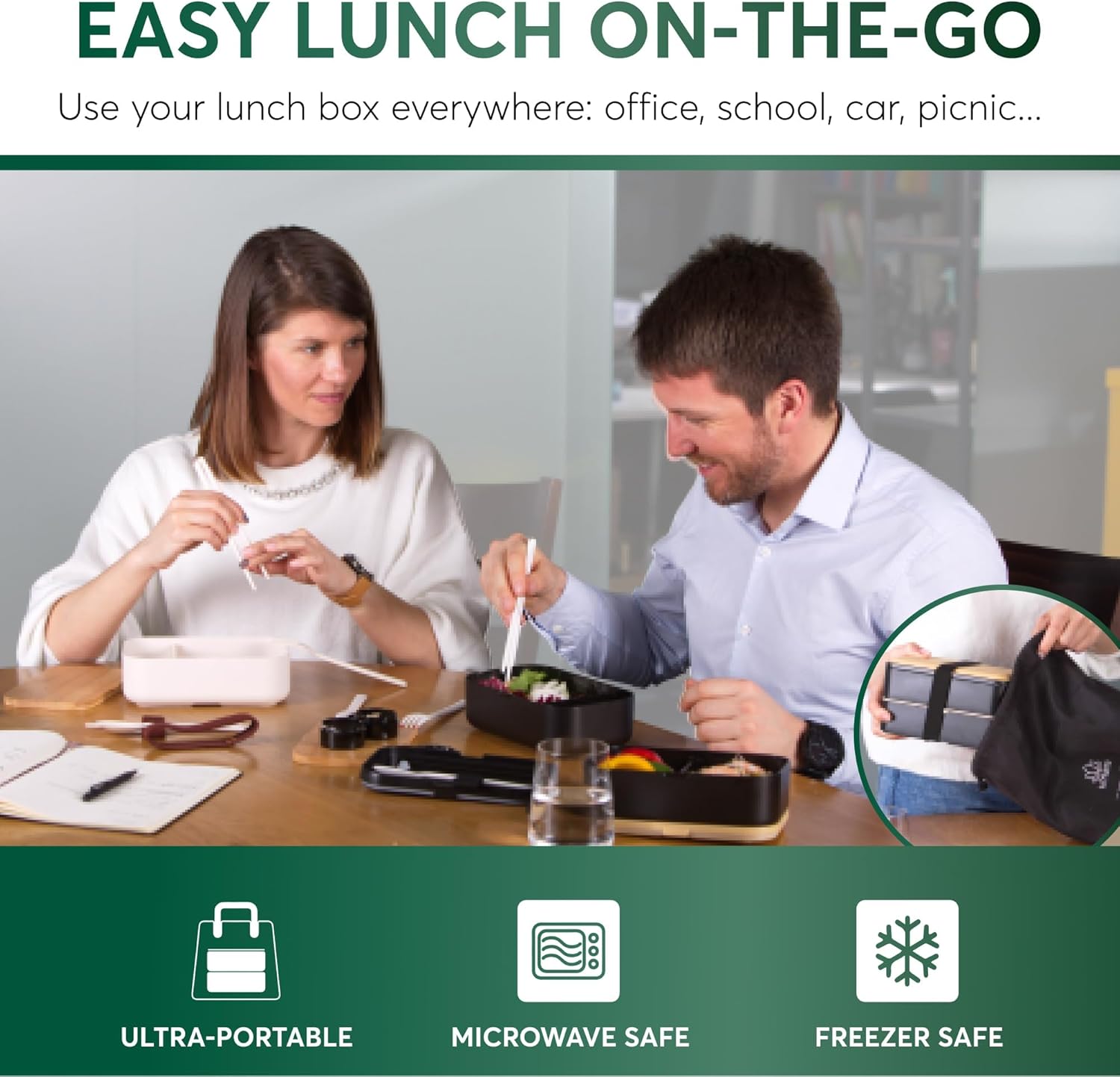 Boîte à Bento Originale XXL Noir & Bambou