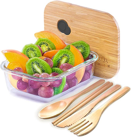 Lunch Box Glass & Bamboo with Cutlery (L)