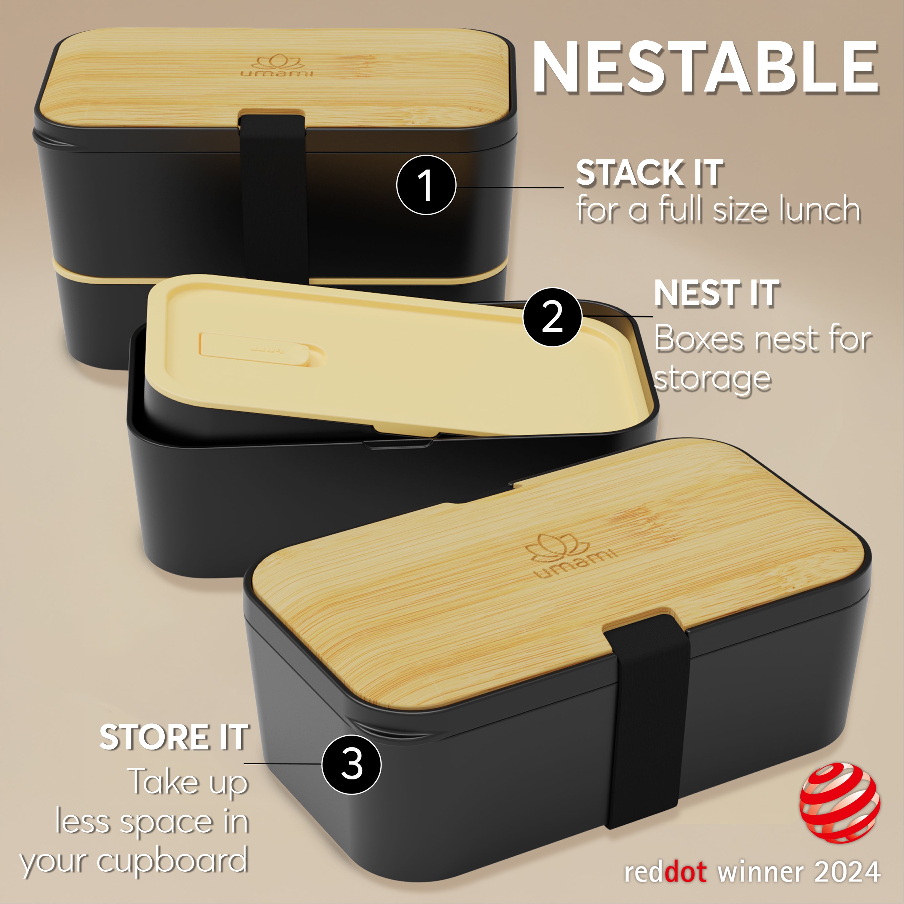 Original Bento Box Premium Nestable Bamboo Black (51 oz)