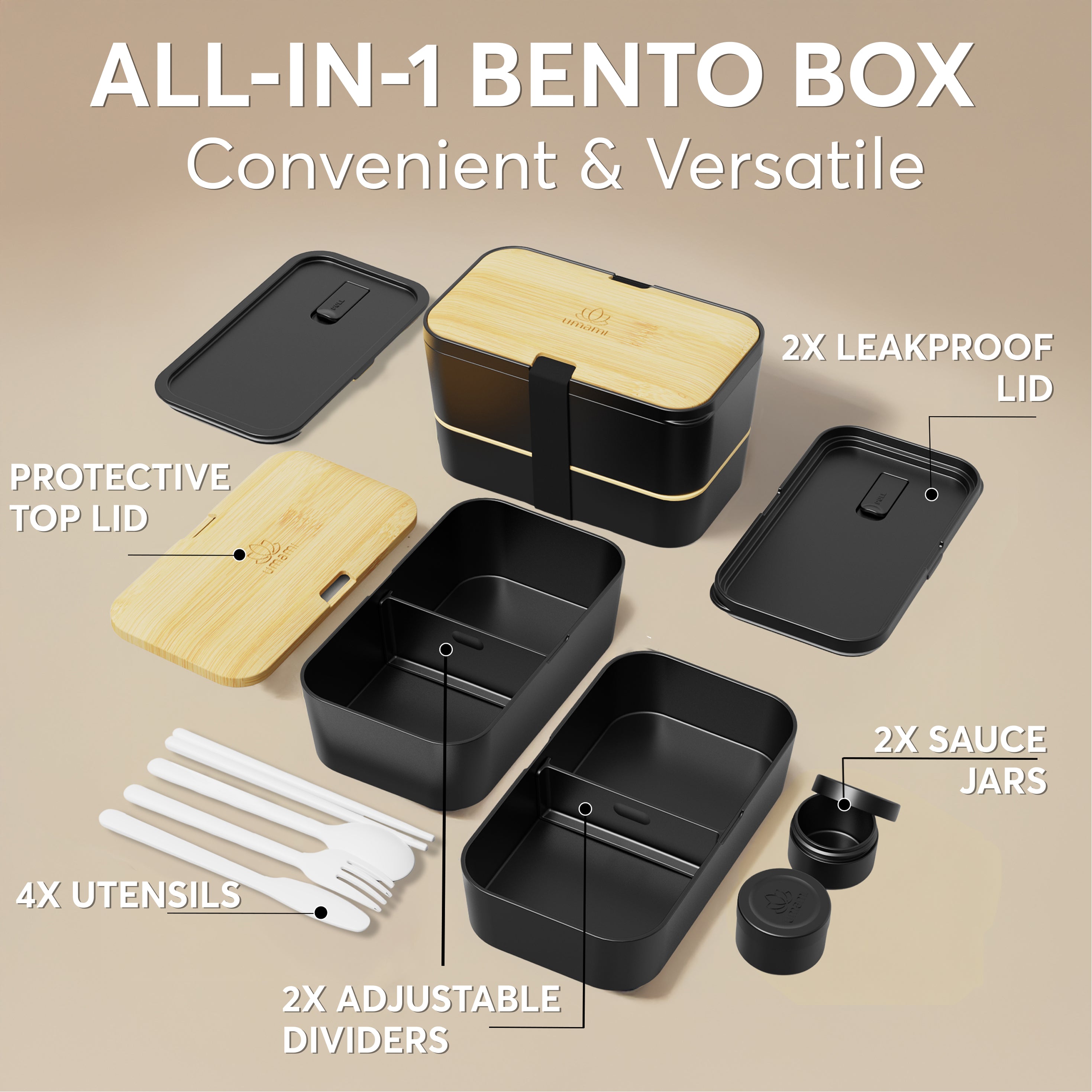 Original Bento Box Premium Nestable Bamboo Black (51 oz)
