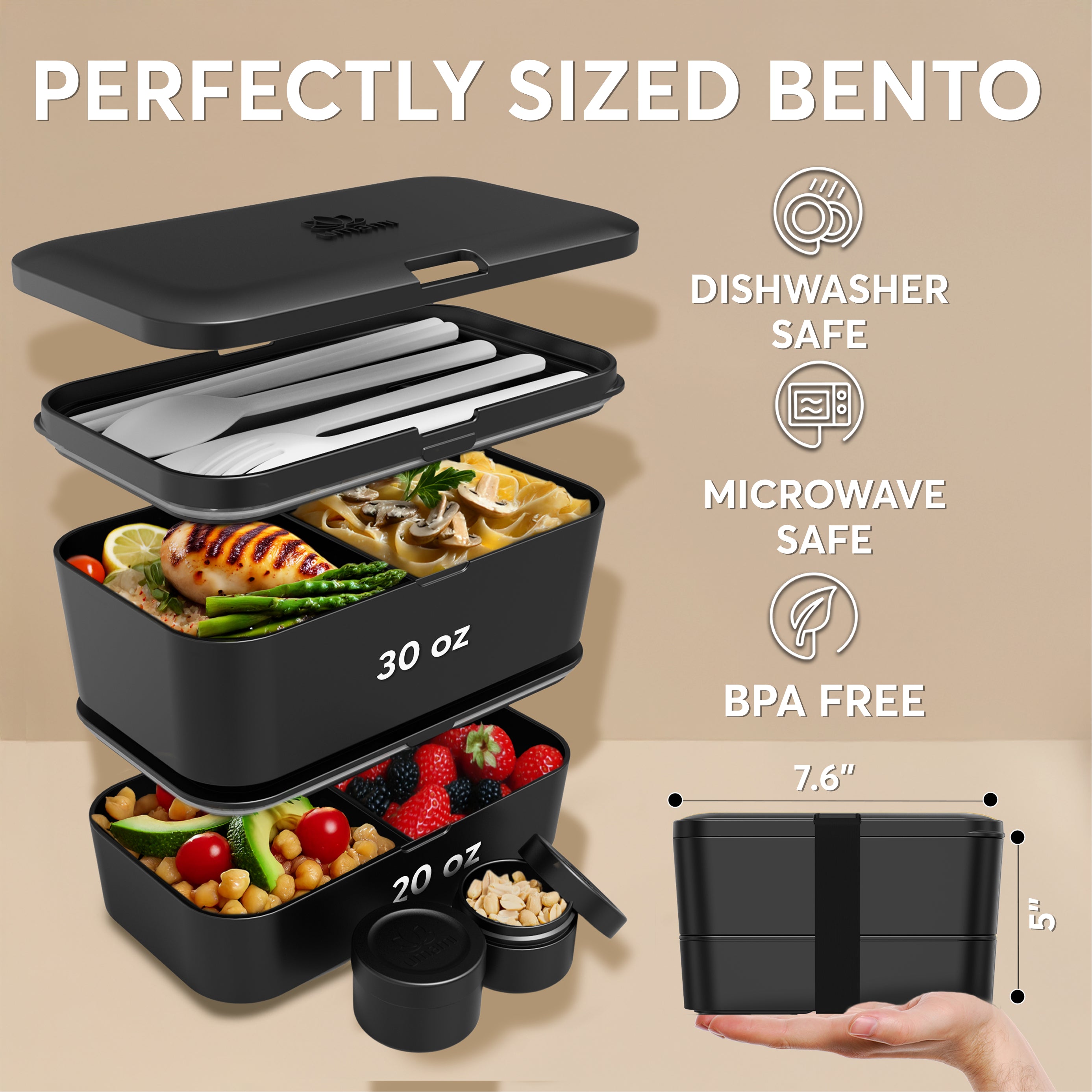 Nestable Bento Box Onyx Black (51 oz)