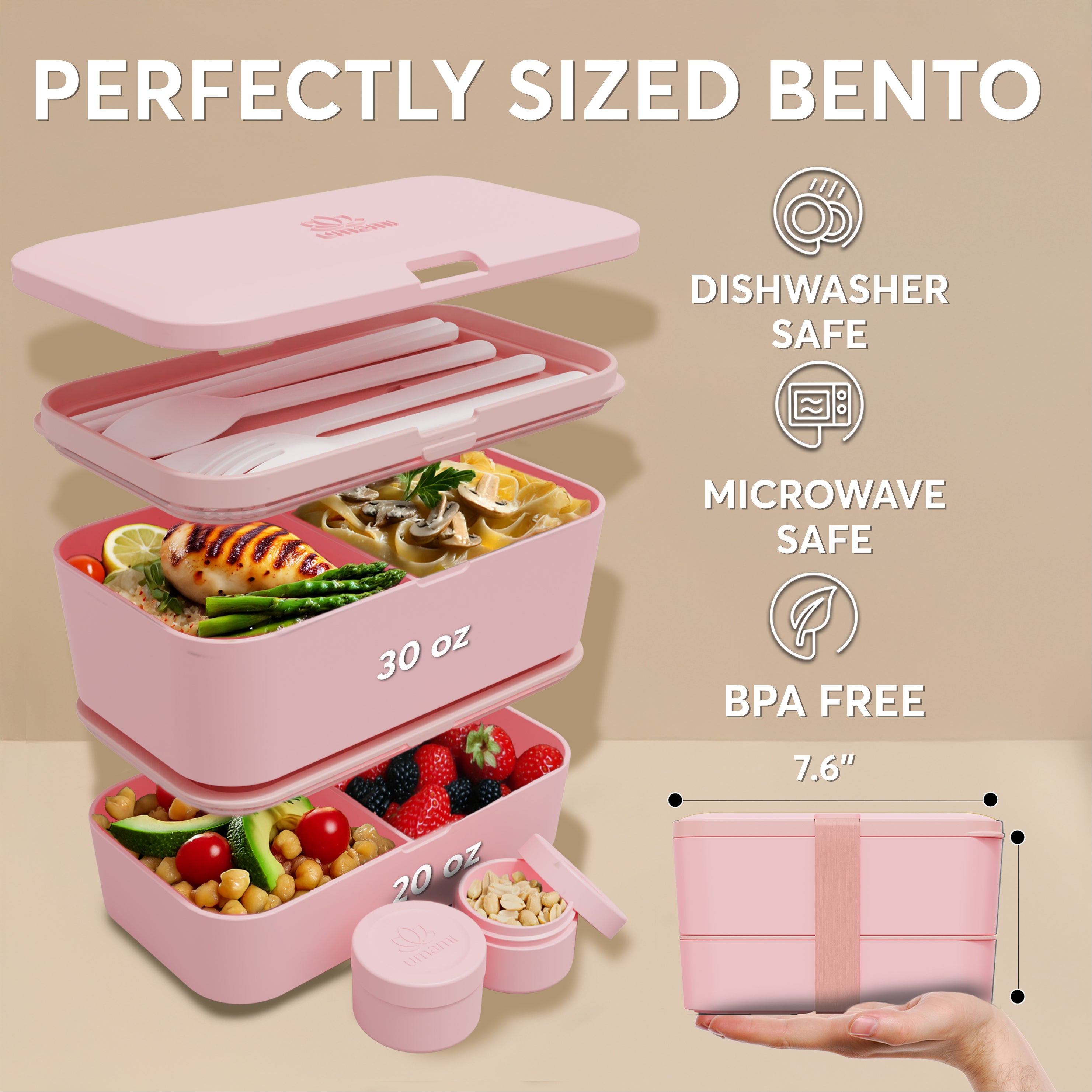 blood fish bento box soy sauce containers Nestable Bento Box Coral Pink (51 oz) – Umami Bentos