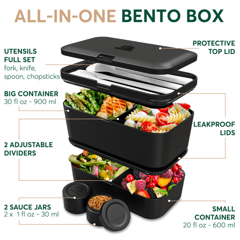 Cheap Bento Lunch Box 2-Compartment Double Layer with Sauce