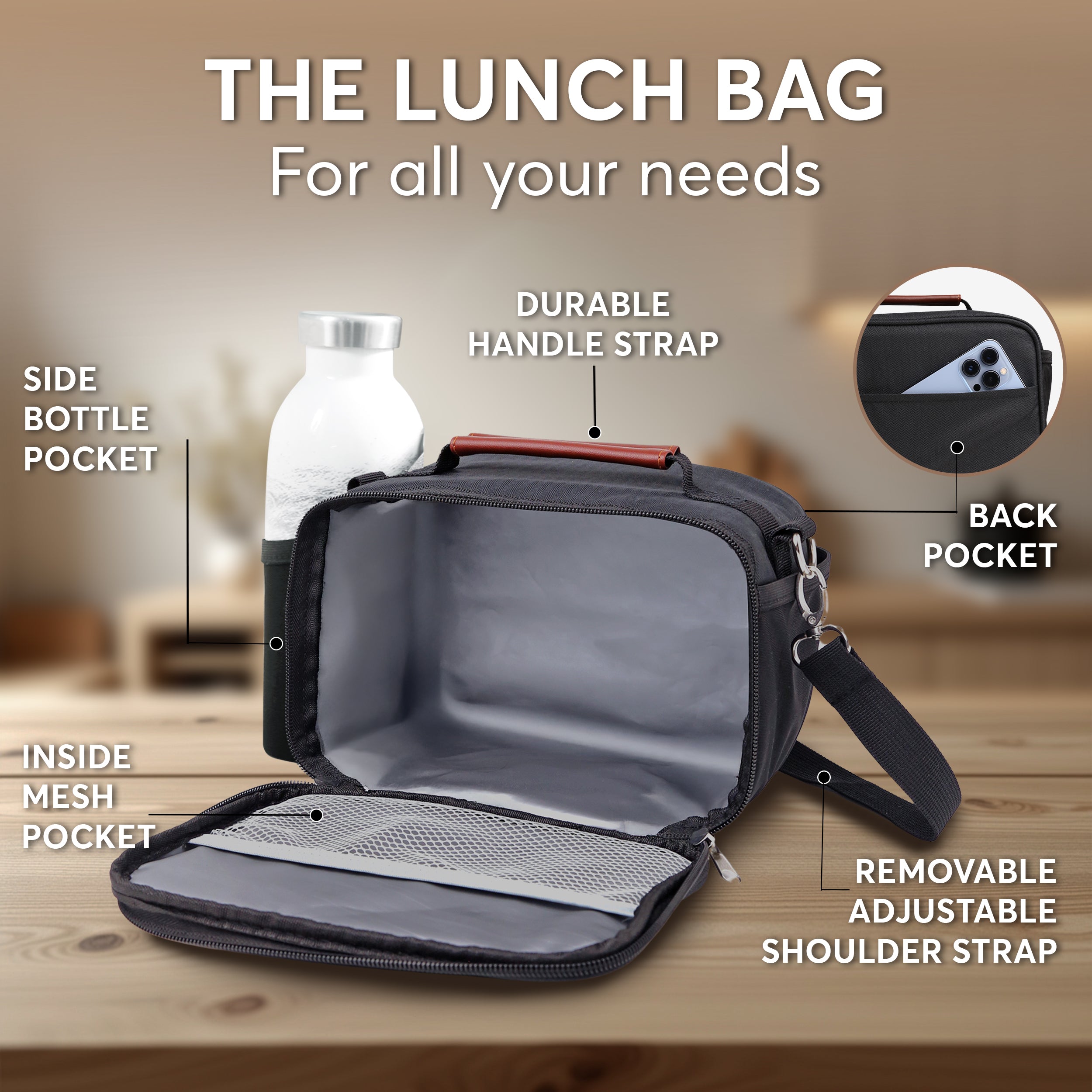 Umami Insulated Lunch Bag Black Plain
