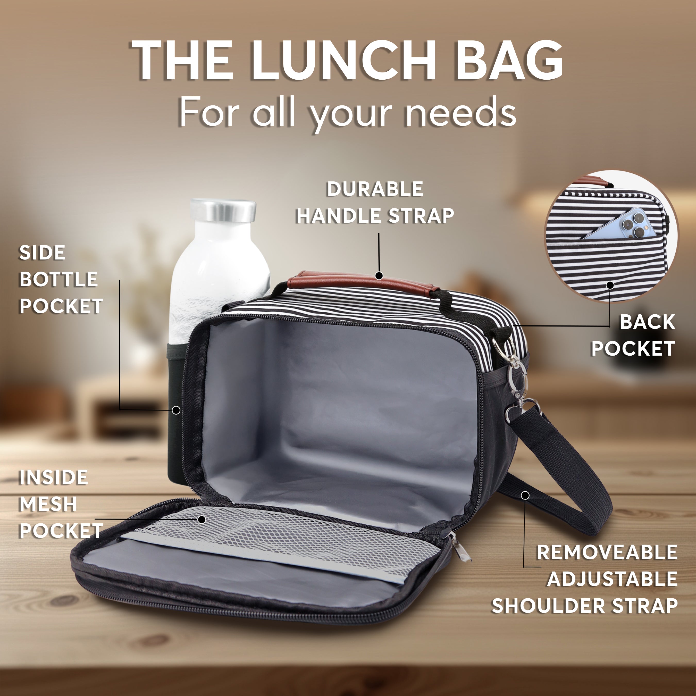 Umami Insulated Lunch Bag Stripe Plain